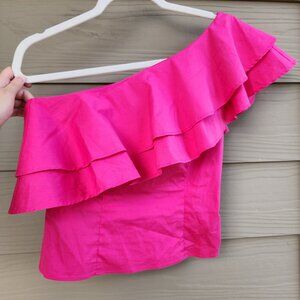 Basma & Merna x NA-KD One Shoulder Flounce Top in Pink